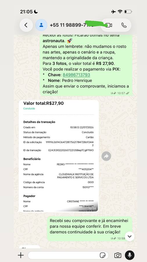 Conversa de cliente comprando ensaio com IA no WhatsApp 3